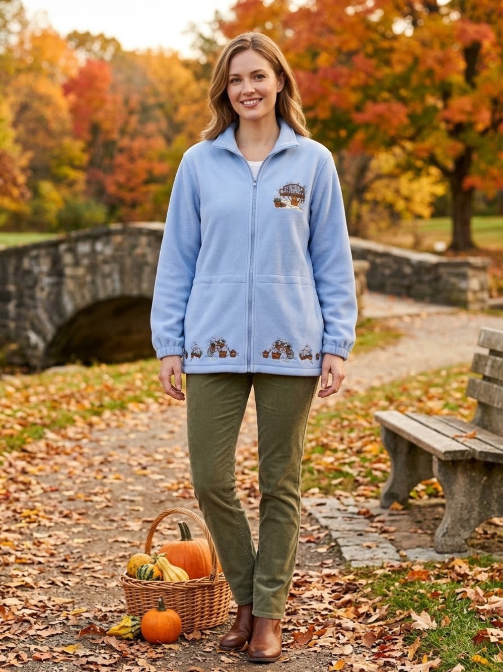 Vintage Cabela's Women’s Fleece Jacket Gardening Bench Embroidery